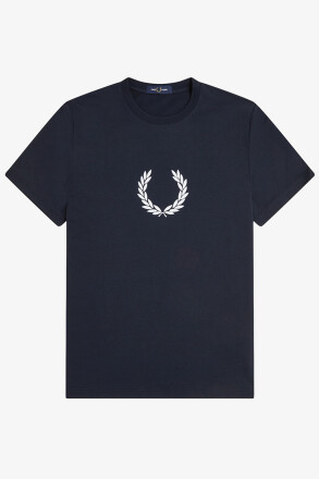 Fred Perry Flocked Laurel Wreath Graphic T-Shirt Navy