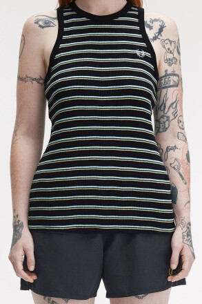 Fred Perry Ladies Striped Ribbed Vest Navy