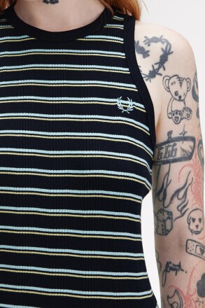 Fred Perry Ladies Striped Ribbed Vest Navy