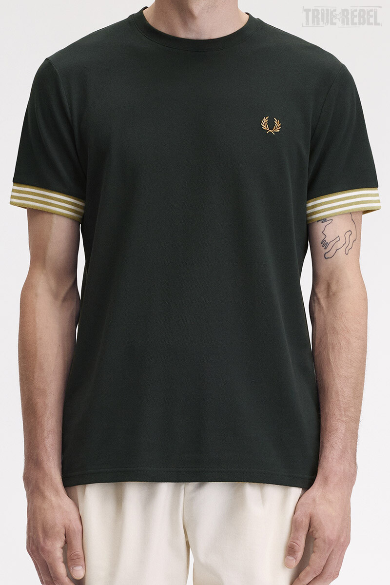 Fred Perry Striped Cuff T-Shirt Night Green