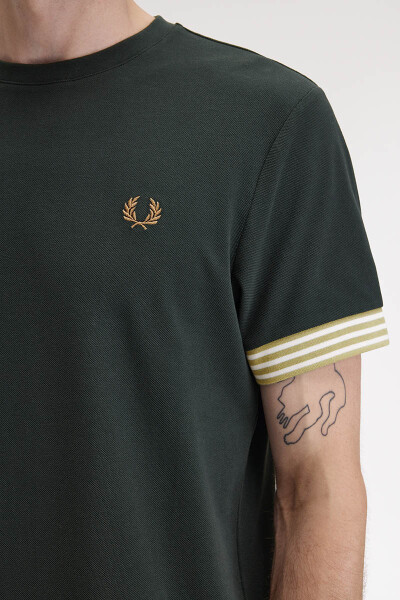 ★FRED PERRY★ Sharp Stripe Cuff T-Shirt Night Green AFPM251 Striped Cuff T-Shirt - Olive Mint | Men's T-Shirts