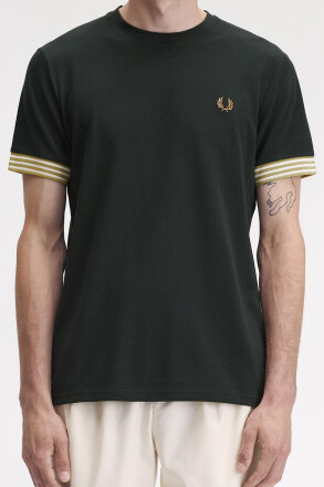 Fred Perry Striped Cuff T-Shirt Night Green