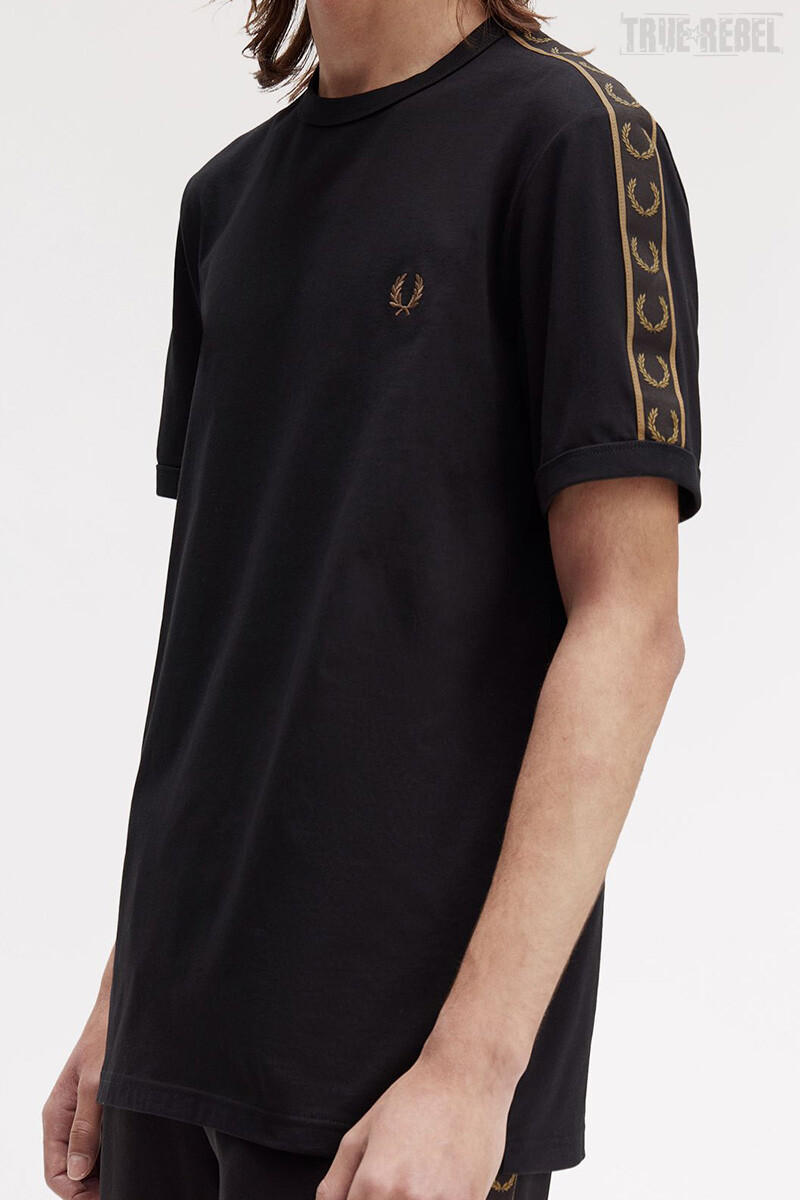 Fred Perry Contrast Tape Ringer T-Shirt Black Shaded Stone
