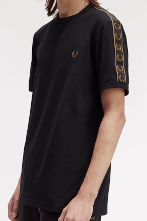 Fred Perry Contrast Tape Ringer T-Shirt Black Shaded Stone