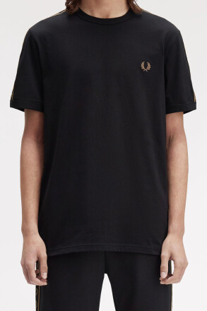 Fred Perry Contrast Tape Ringer T-Shirt Black Shaded Stone