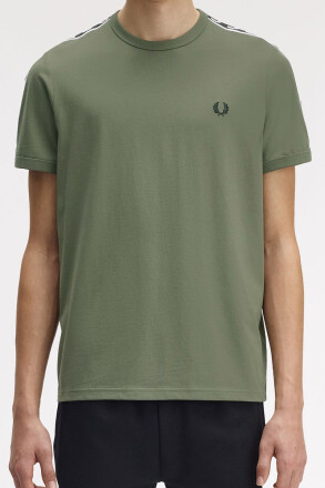 Fred Perry Contrast Tape Ringer T-Shirt LW Green Black