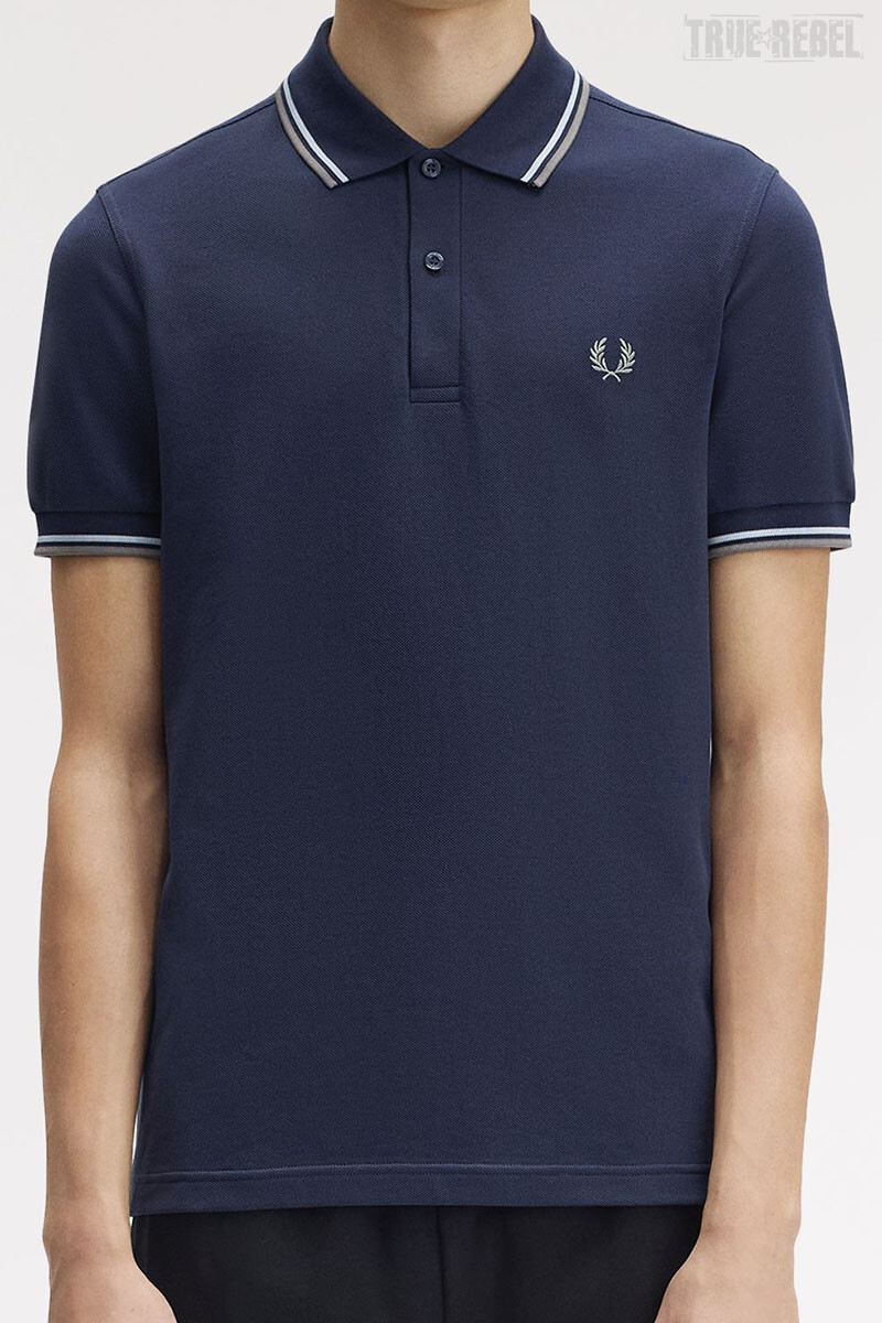 Fred Perry Twin Tipped Polo Shirt Dark Airforce Light Ice