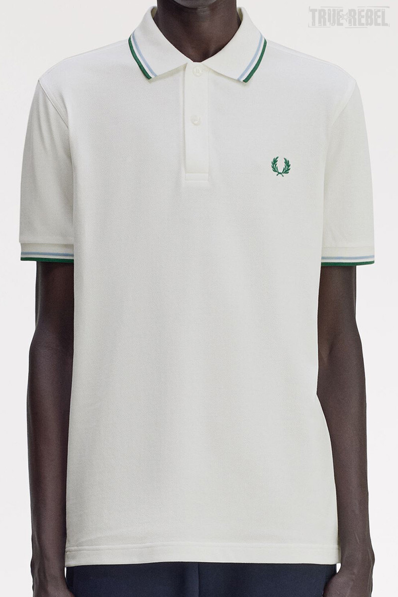 Fred Perry Twin Tipped Polo Shirt Snow White Track Blue