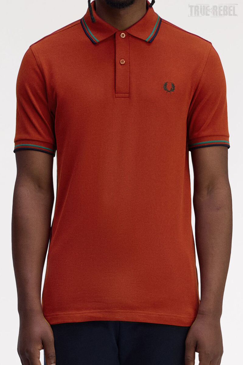 Fred Perry Twin Tipped Polo Shirt Burnt Red Sport Green