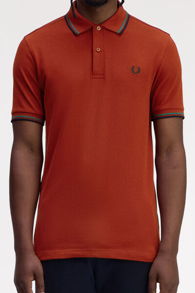 Fred Perry Twin Tipped Polo Shirt Burnt Red Sport Green