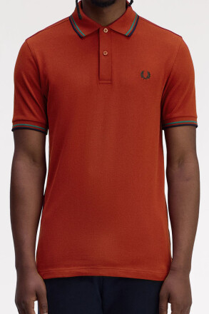 Fred Perry Twin Tipped Polo Shirt Burnt Red Sport Green