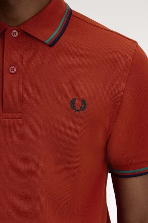 Fred Perry Twin Tipped Polo Shirt Burnt Red Sport Green