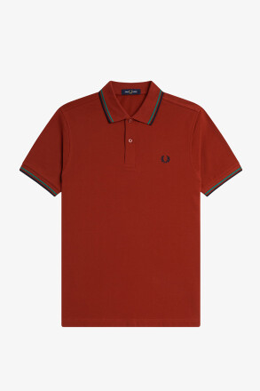 Fred Perry Twin Tipped Polo Shirt Burnt Red Sport Green