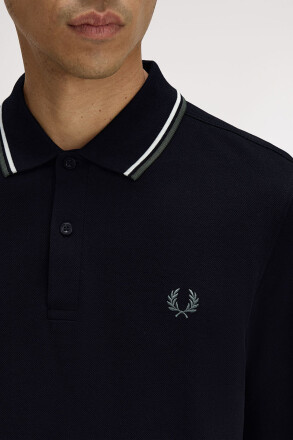 Fred Perry Twin Tipped Longsleeve Polo Shirt Black Ecru