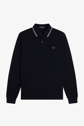 Fred Perry Twin Tipped Longsleeve Polo Shirt Black Ecru