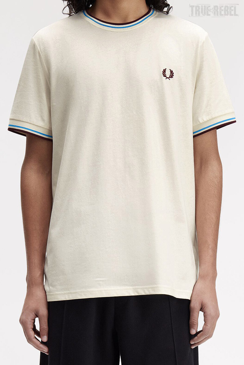 Fred Perry Twin Tipped T-Shirt Ecru Court Blue