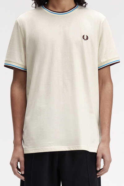 Fred Perry Twin Tipped T-Shirt Ecru Court Blue