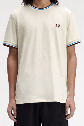 Fred Perry Twin Tipped T-Shirt Ecru Court Blue