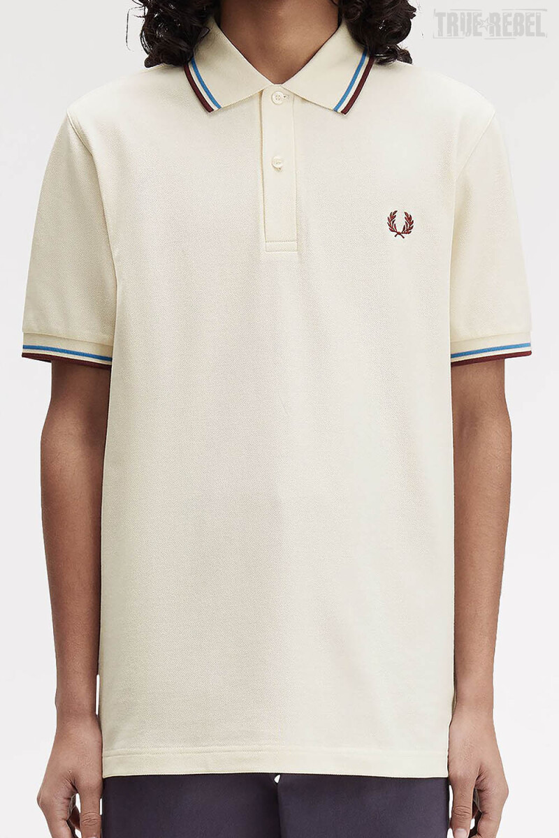 Fred Perry Twin Tipped Polo Shirt Ecru Court Blue