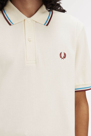 Fred Perry Twin Tipped Polo Shirt Ecru Court Blue