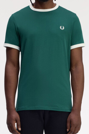 Fred Perry Ringer T-Shirt Sport Green Snow White