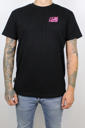 True Rebel T-Shirt FCK NZS Stripes Pocket Print Black Pink