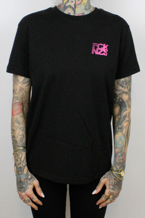 True Rebel T-Shirt FCK NZS Stripes Pocket Print Black Pink