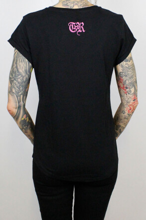 True Rebel T-Shirt FCK NZS Stripes Pocket Print Black Pink