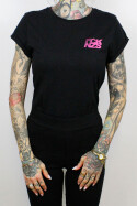 True Rebel T-Shirt FCK NZS Stripes Pocket Print Black Pink