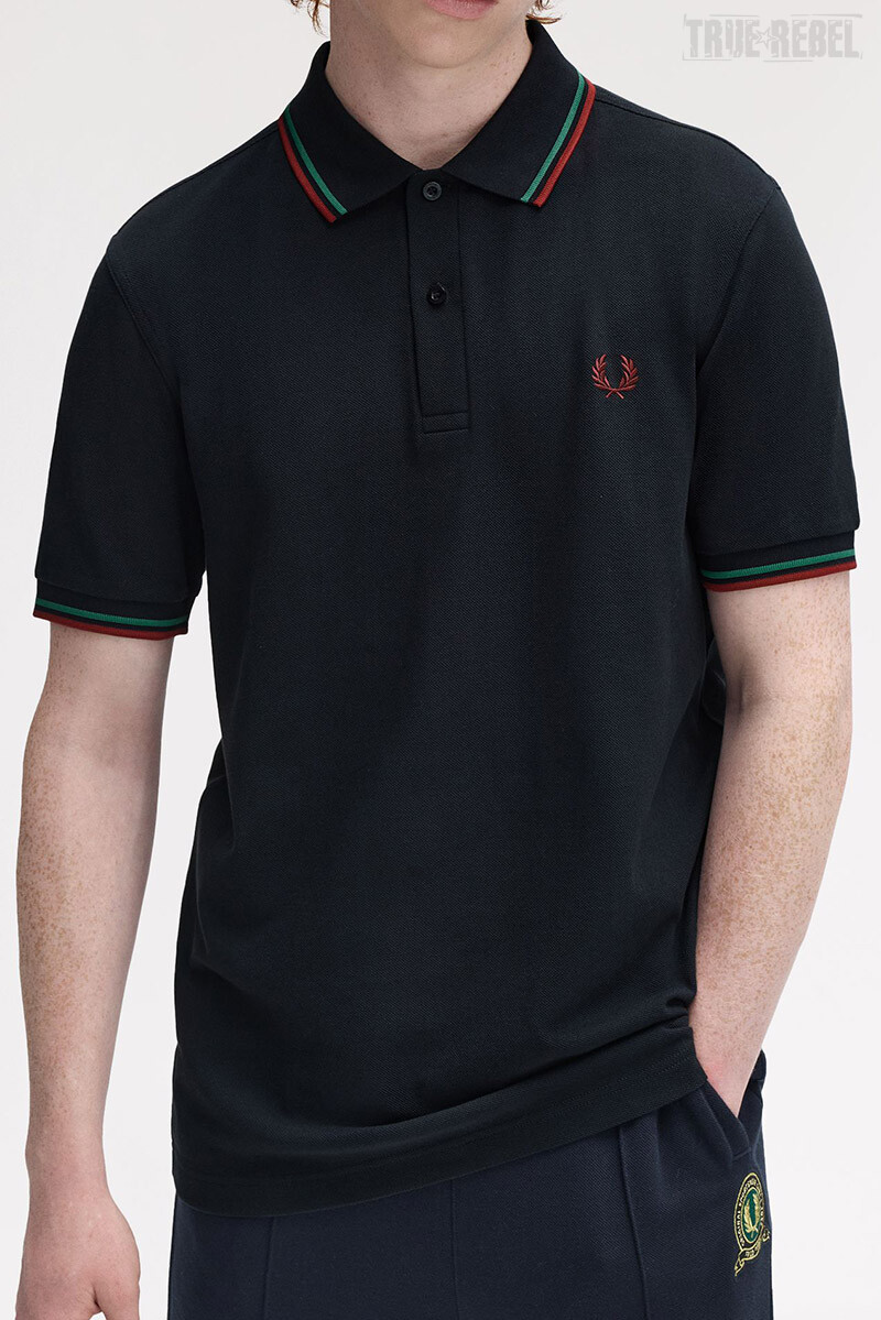 Fred Perry Twin Tipped Polo Shirt Navy Sport Green