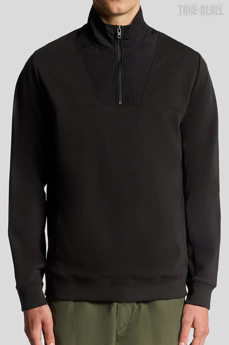 Lyle & Scott Panneled Hybrid Quarter Zip Black Ice