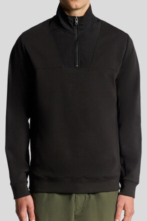 Lyle & Scott Panneled Hybrid Quarter Zip Black Ice