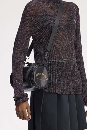 Fred Perry Tonal Classic Mini Barrel Bag Black Gold