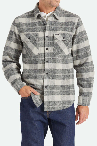 Brixton Bowery Heavy Weight Flannel Shirt Black Charcoal