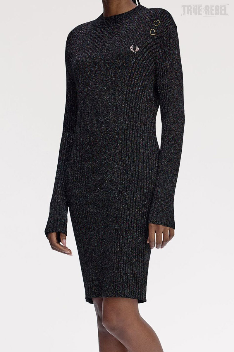 Fred Perry Amy Winehouse Metallic Ribbed Dress Black