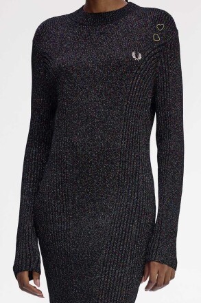Fred Perry Amy Winehouse Metallic Ribbed Dress Black