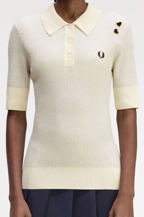 Fred Perry Amy Winehouse Metallic Rib Knit Polo Shirt Ecru