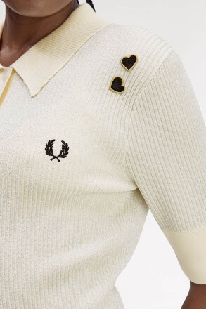 Fred Perry Amy Winehouse Metallic Rib Knit Polo Shirt Ecru
