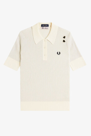 Fred Perry Amy Winehouse Metallic Rib Knit Polo Shirt Ecru