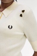 Fred Perry Amy Winehouse Metallic Rib Knit Polo Shirt Ecru