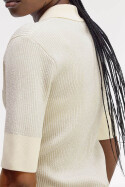 Fred Perry Amy Winehouse Metallic Rib Knit Polo Shirt Ecru
