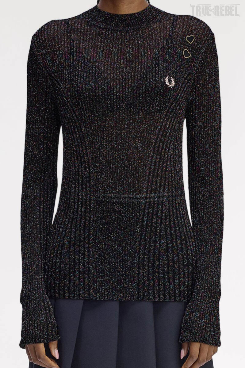 Fred Perry Amy Winehouse Open Knit Metallic Ribbed Top Black