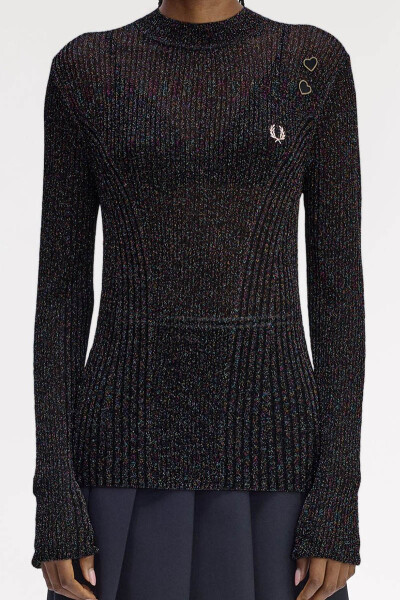 Fred Perry Amy Winehouse Open Knit Metallic Ribbed Top Black