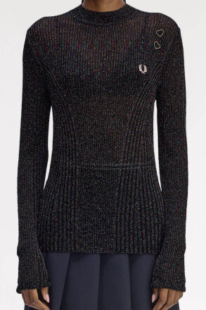Fred Perry Amy Winehouse Open Knit Metallic Ribbed Top Black