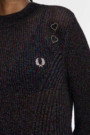 Fred Perry Amy Winehouse Open Knit Metallic Ribbed Top Black