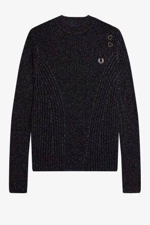Fred Perry Amy Winehouse Open Knit Metallic Ribbed Top Black
