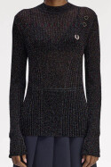 Fred Perry Amy Winehouse Open Knit Metallic Ribbed Top Black