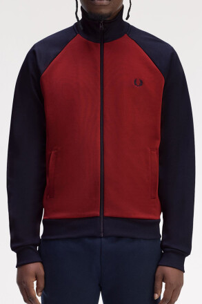 Fred Perry Contrast Sleeve Track Jacket Burton Red Navy