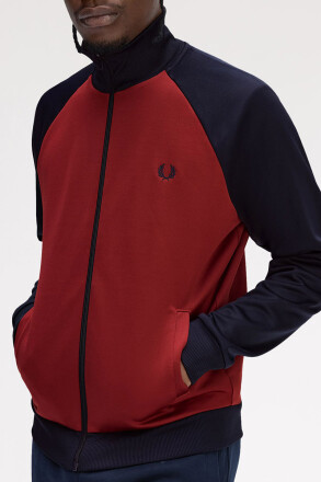 Fred Perry Contrast Sleeve Track Jacket Burton Red Navy