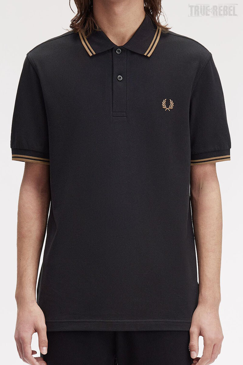 Fred Perry Twin Tipped Polo Shirt Black Shaded Stone